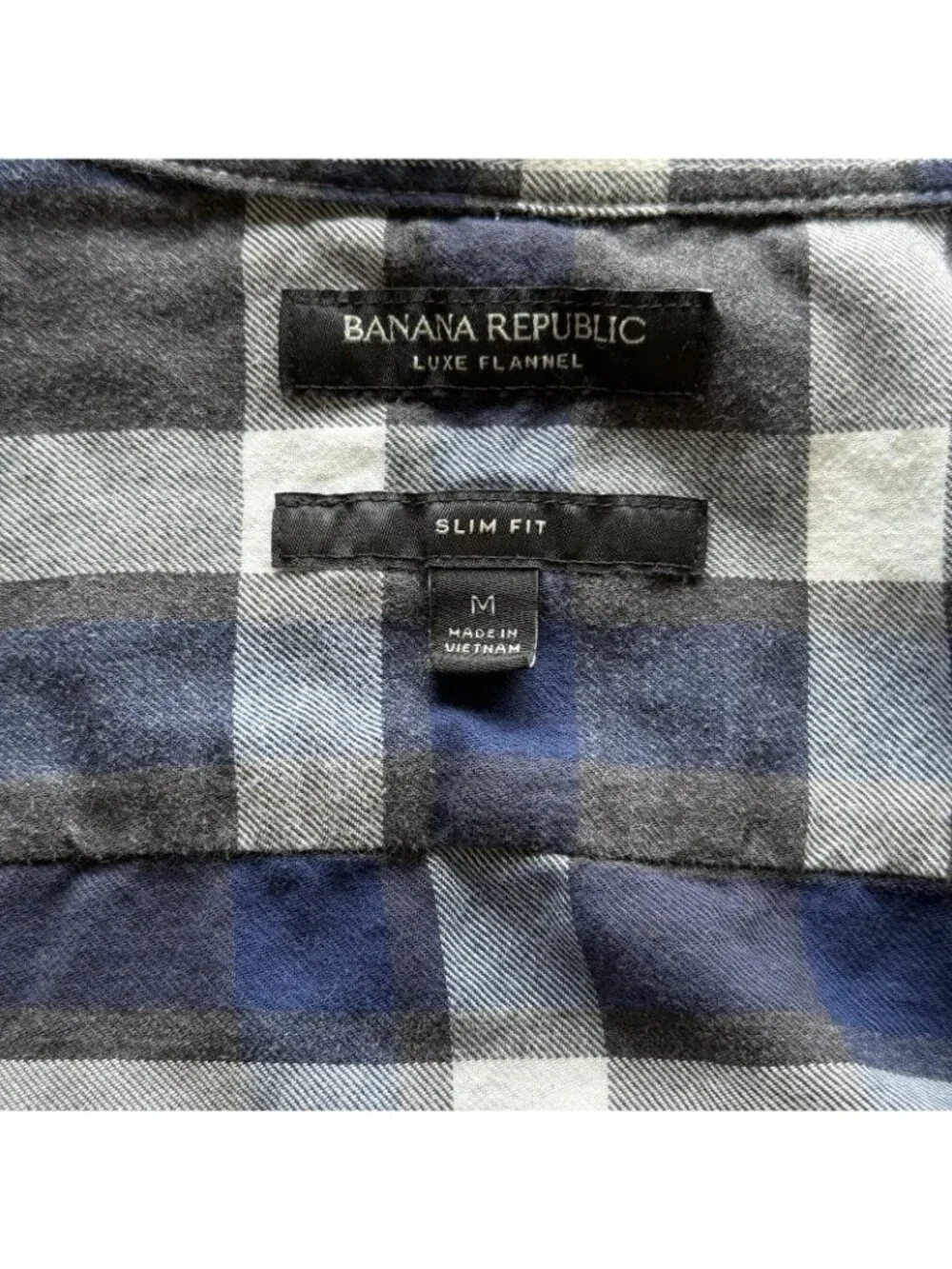 Banana Republic Luxe Flannel Slim-Fit Men's Blue Plaid Shirt Sz M Preppy Casual